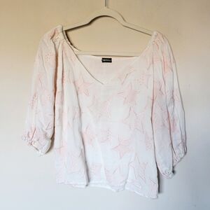 Style Reform Star Embroidered‎ Peasant Top